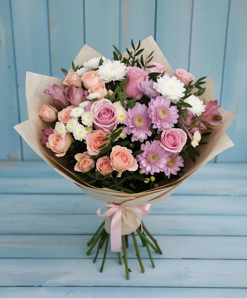 Букет цветов из: Хризантемы, Розы и Альстромерии в Иловле