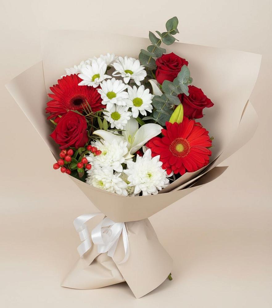 Букет цветов из: Розы, Хризантемы, Герберы и Лилии в Иловле