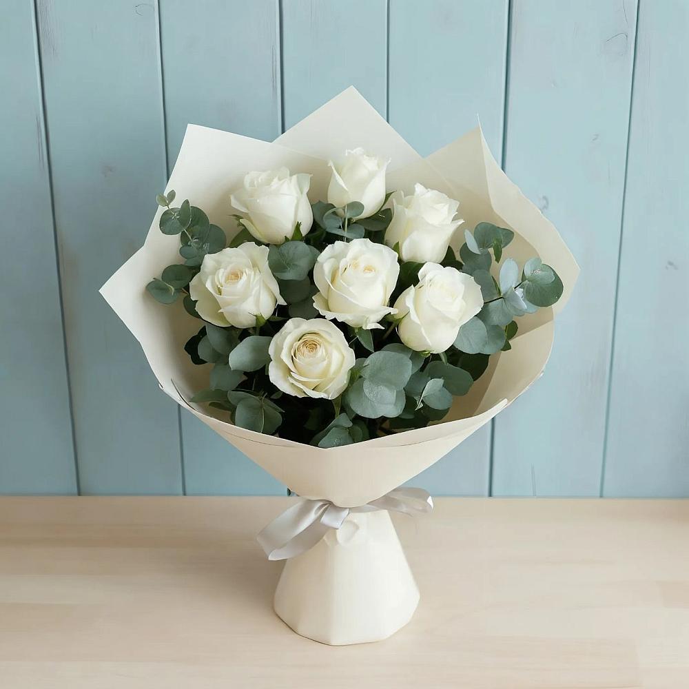 Букет Белые розы в Эвкалипте в Иловле